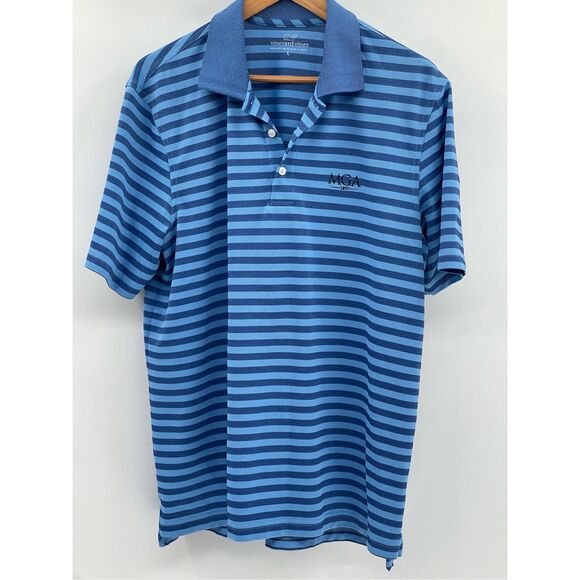 Vineyard Vines‎ Polo Shirt Golf Men Size Large Blue Striped Short Sleeve MGA